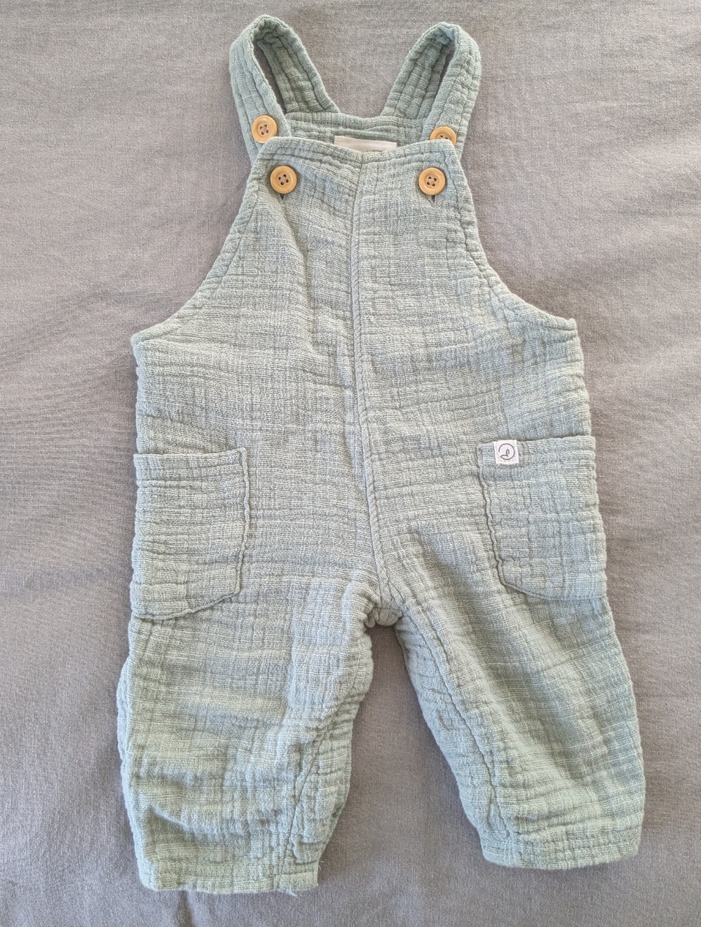 Baby Sage Green Organic Cotton Muslin Overalls - 3M
